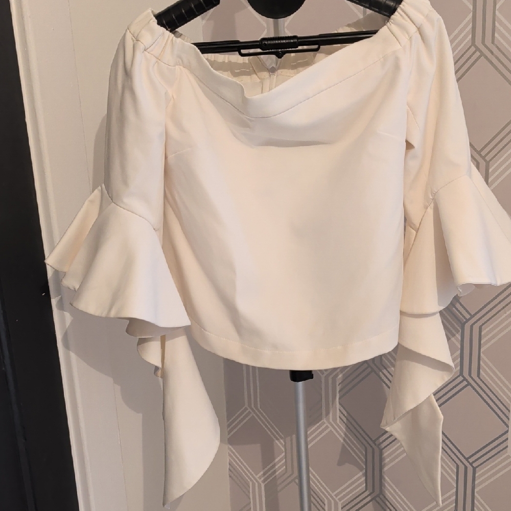 Cream Ruffle Sleeve Blouse